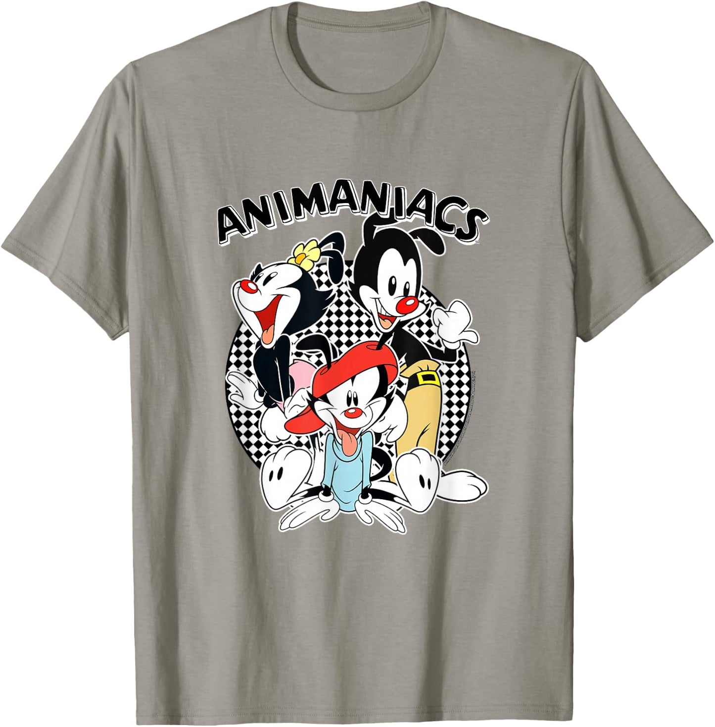 Animaniacs Checkerboard Print Group with Logo Cartoon T-Shirt - T-Shirt | Sand
