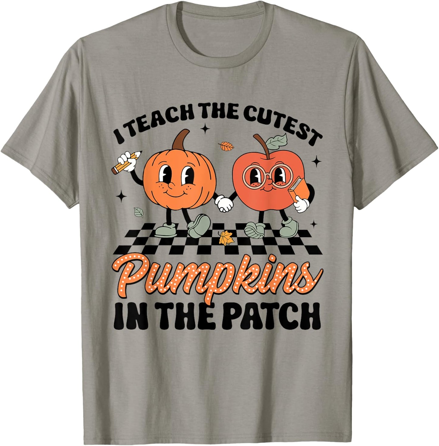 I Teach The Cutest Pumpkins In The Patch Groovy Teacher Fall Women Kids T-Shirt - T-Shirt | Sand