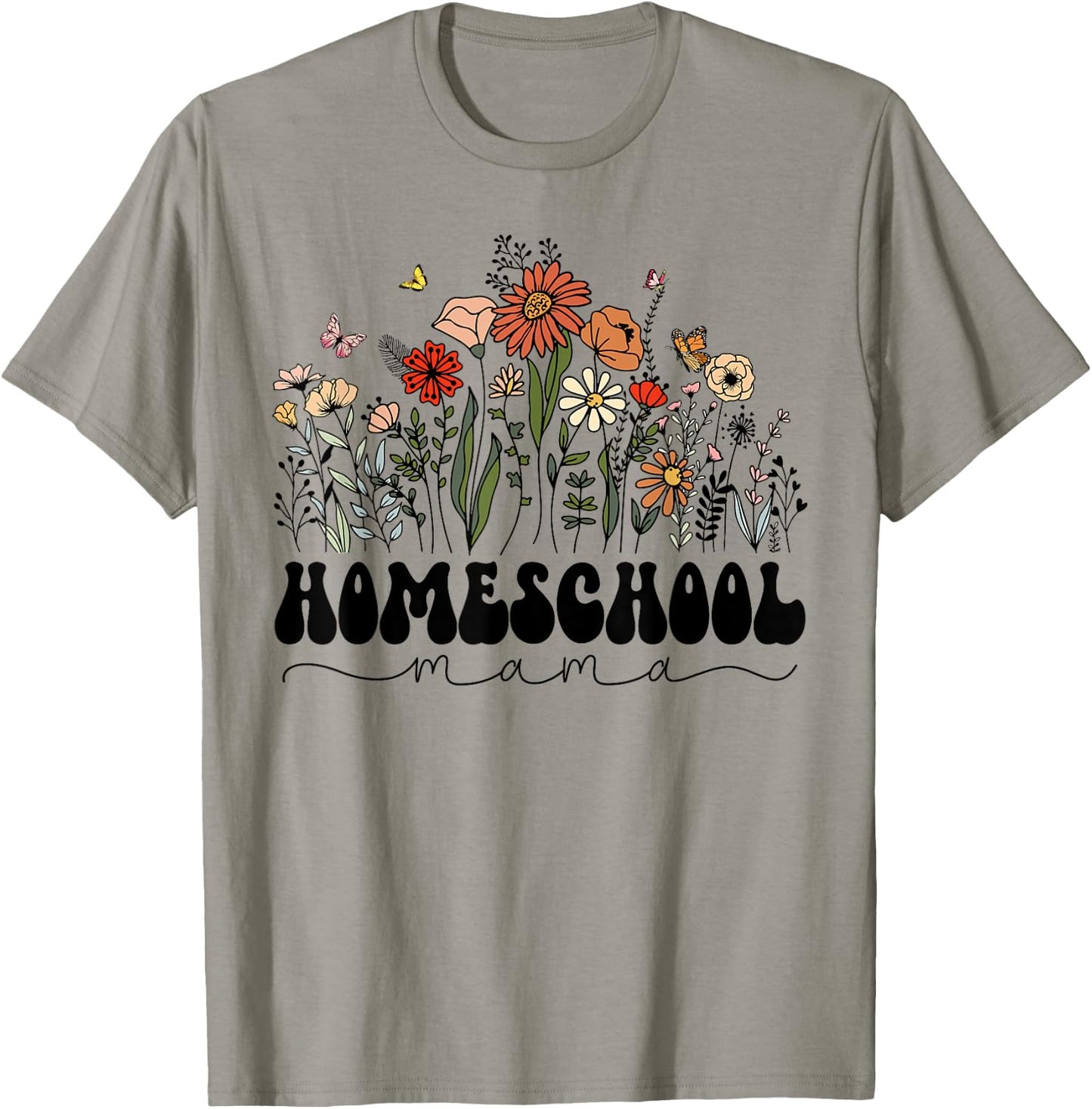 Retro Groovy Homeschool Mama Mom Flowers Teacher Mothers Day Women Girls Kids T-Shirt - T-Shirt | Sand