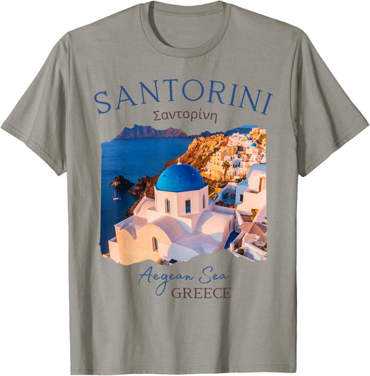 Greek Island Santorini Greece Oia Village Blue Church T-Shirt - T-Shirt | Sand