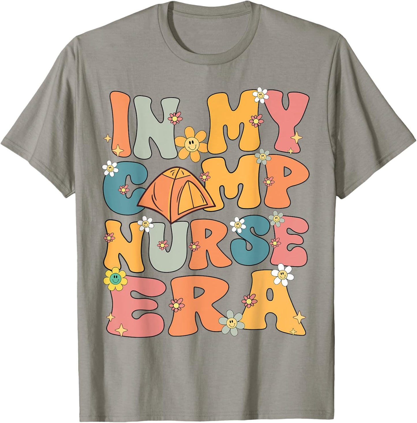 In My Camp Nurse Era Retro Groovy Summer Camp Nurse Cute Men Women Girls Kids T-Shirt - T-Shirt | Sand
