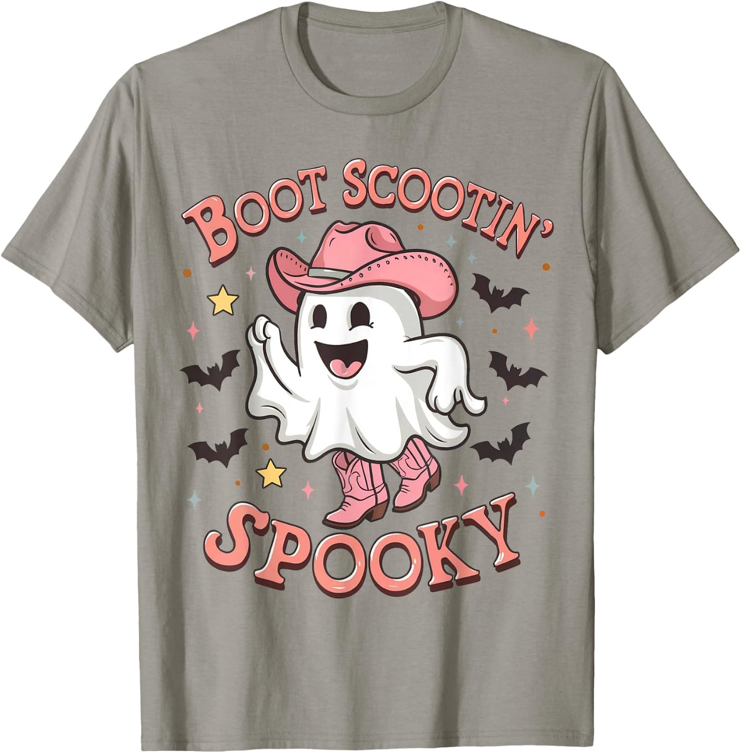 Boot Scootin' Spooky Funny Ghost Pink Cowboy Halloween T-Shirt - T-Shirt | Sand