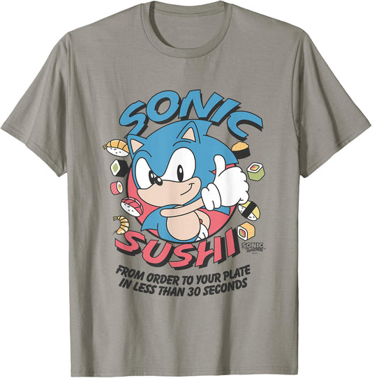 Sonic The Hedgehog Sonic Sushi Less Than 30 Seconds Vintage T-Shirt - T-Shirt | Sand