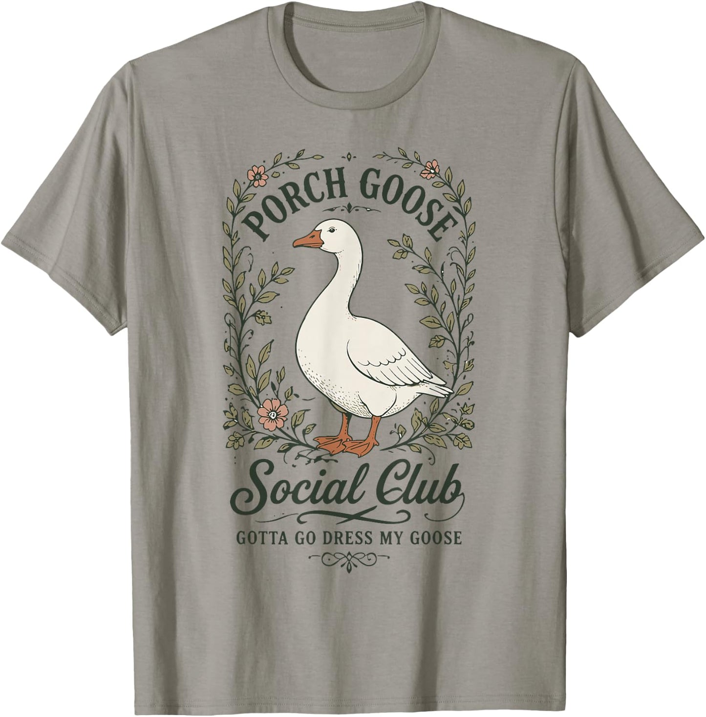 Porch Goose Social Club Funny Goose Lover Floral T-Shirt - T-Shirt | Sand