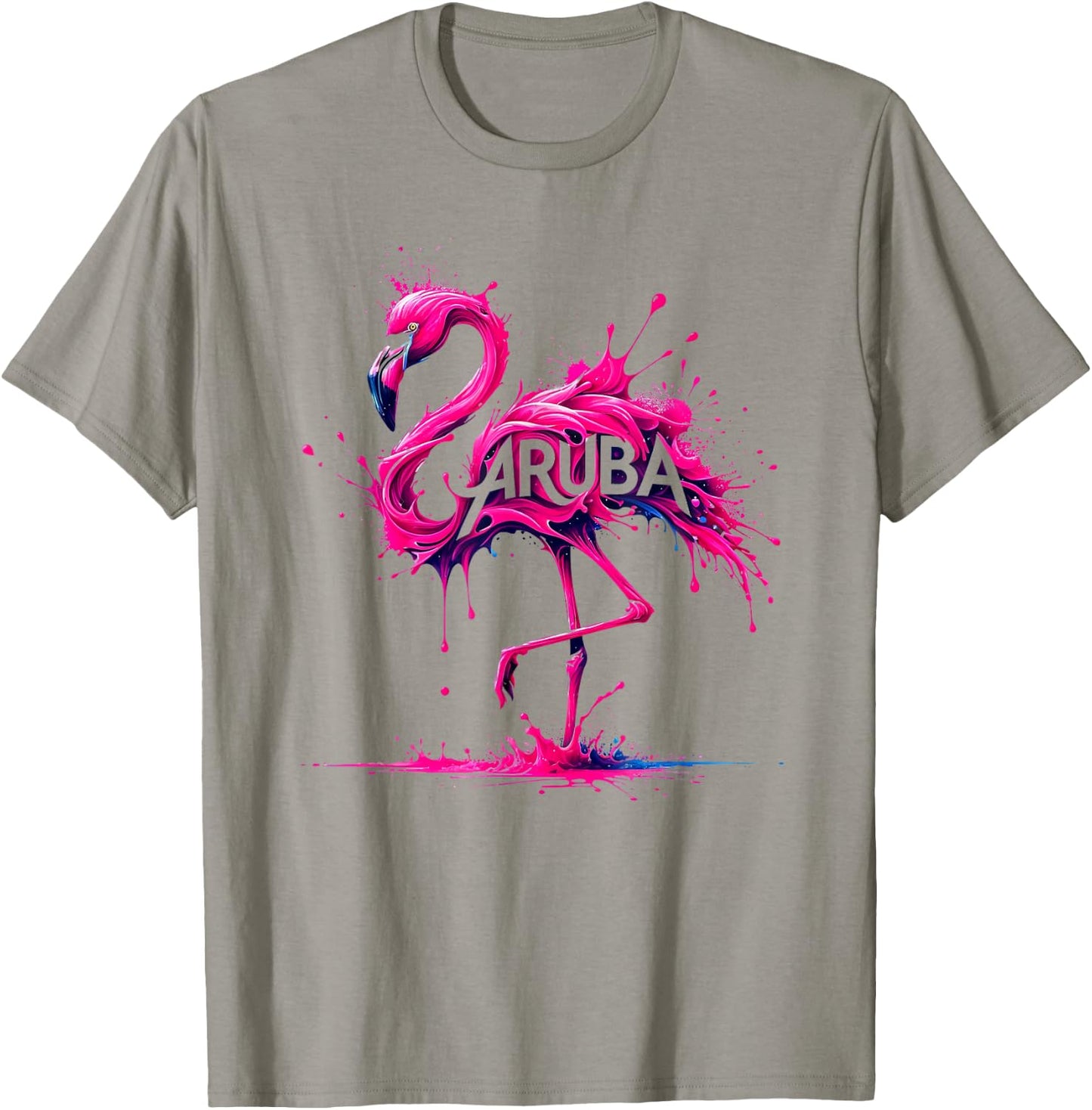 Aruba Paint Splatter Flamingo T-Shirt - T-Shirt | Sand