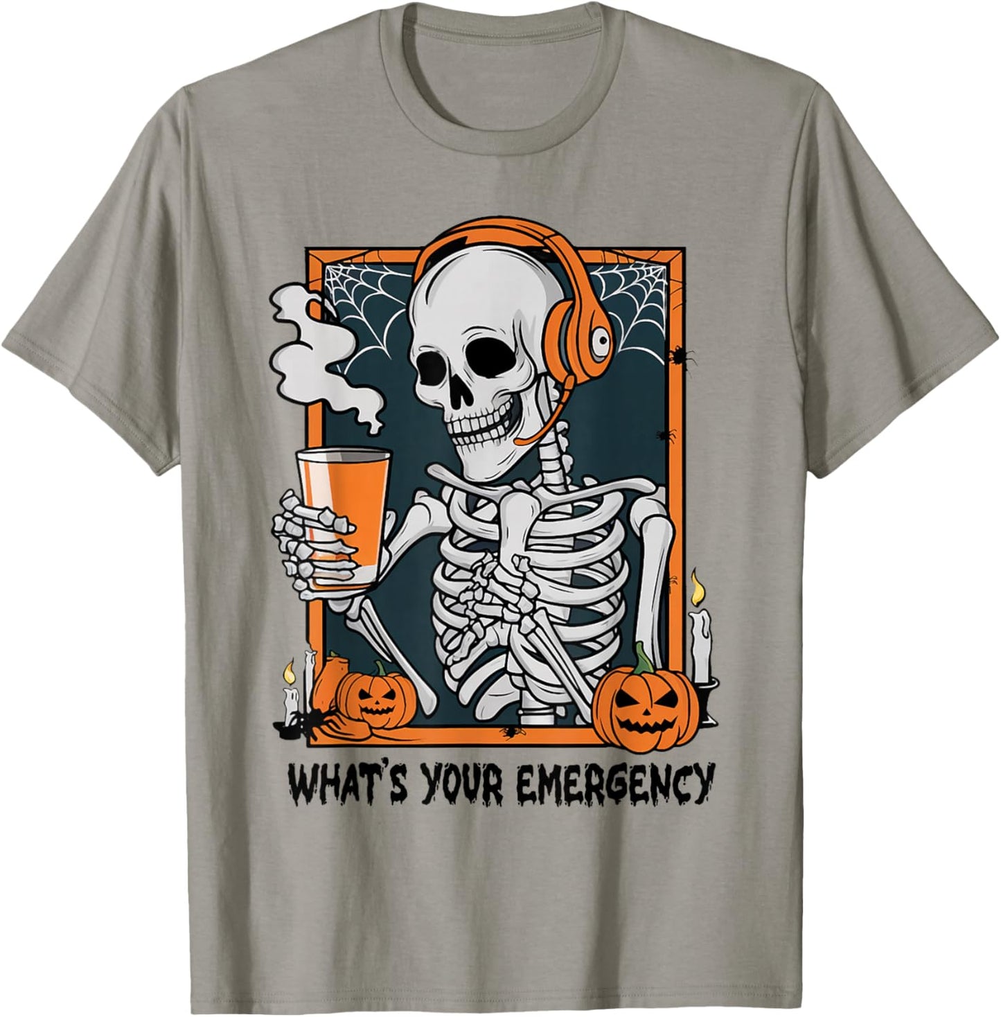 Funny 911 Dispatcher Halloween Skeleton What Your Emergency T-Shirt - T-Shirt | Sand