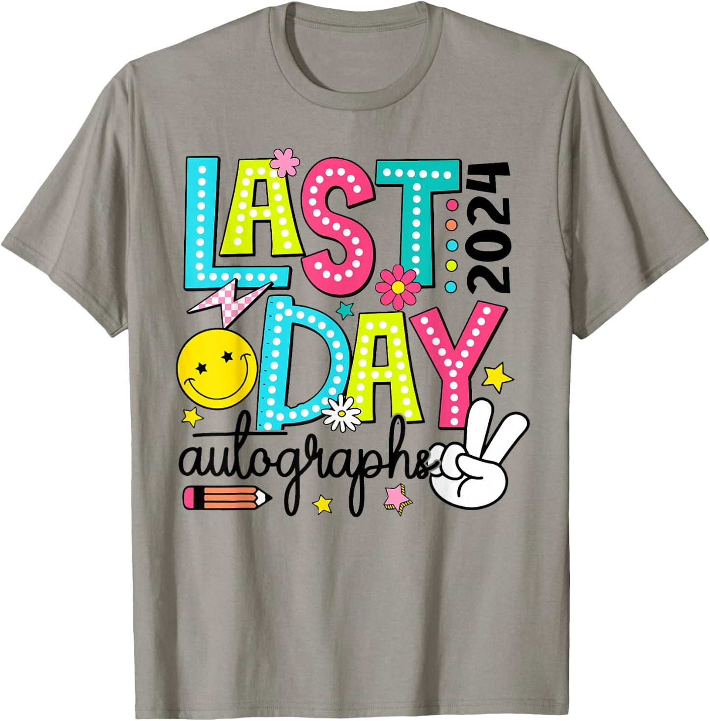 Last Day Autographs 2023-2024 Retro Last Day Of School T-Shirt - T-Shirt | Sand