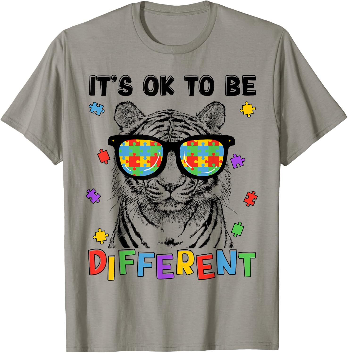 Autism Awareness Cute Tiger It's OK To Be Different T-Shirt - T-Shirt | Sand