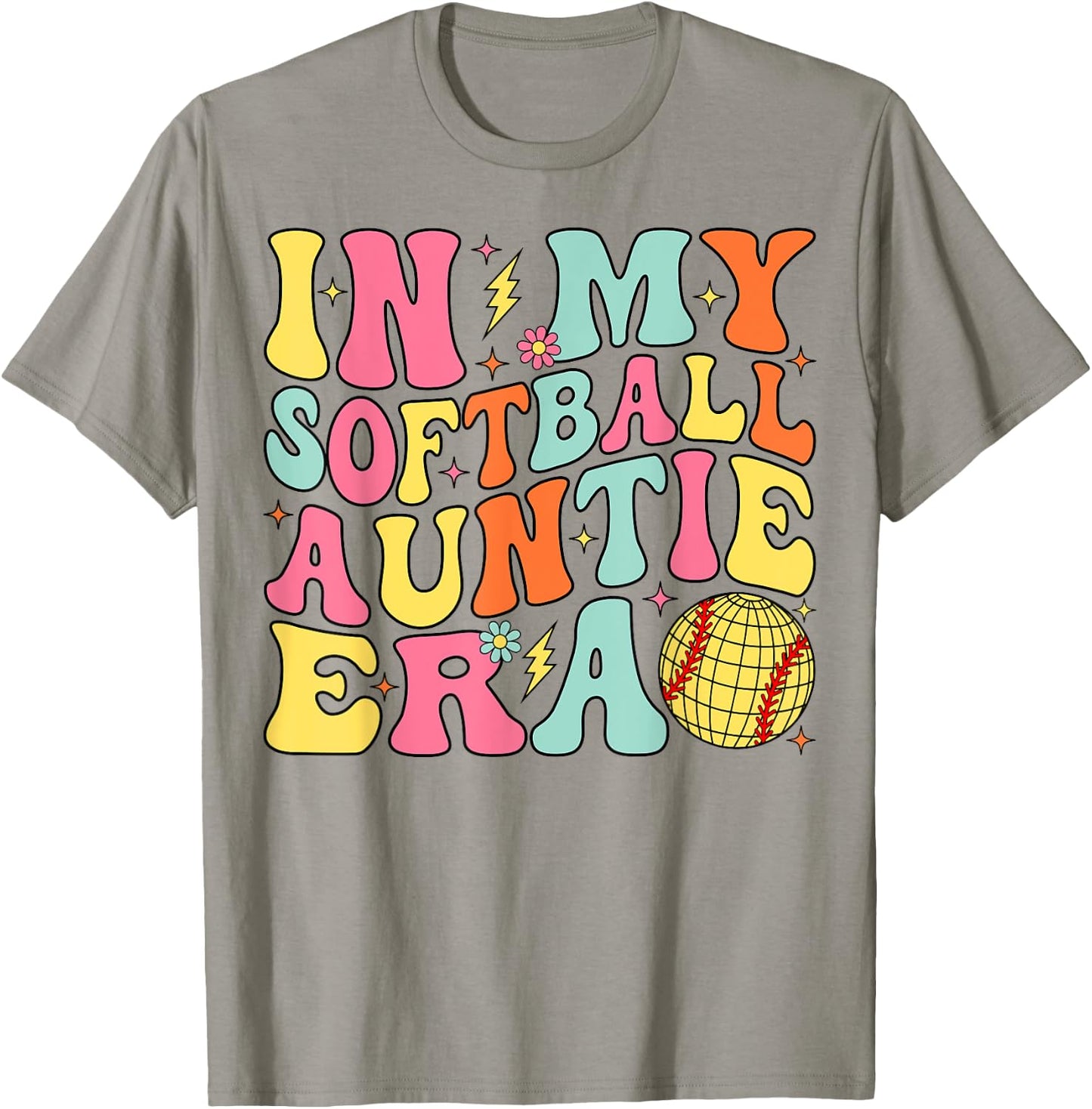 In My Softball Auntie Era Groovy Softball Aunt T-Shirt - T-Shirt | Sand