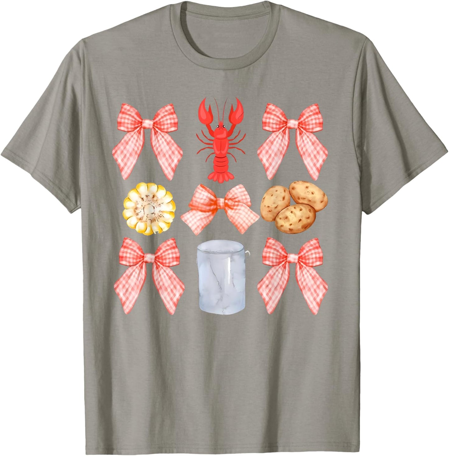 Pink Bow Cute Coquette Crawfish Boil Y2K Girl Aesthetic T-Shirt - T-Shirt | Sand