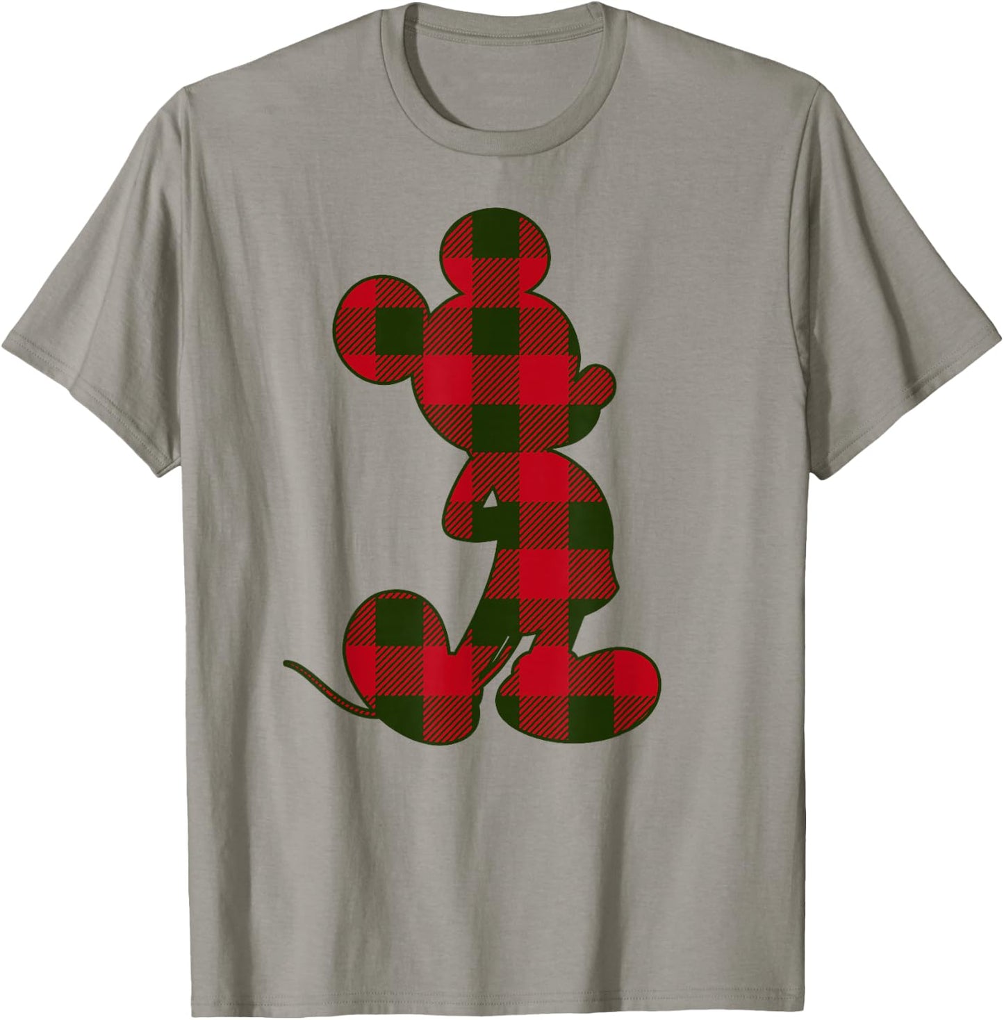 Disney Mickey Mouse Christmas Plaid Silhouette Fill T-Shirt - T-Shirt | Sand
