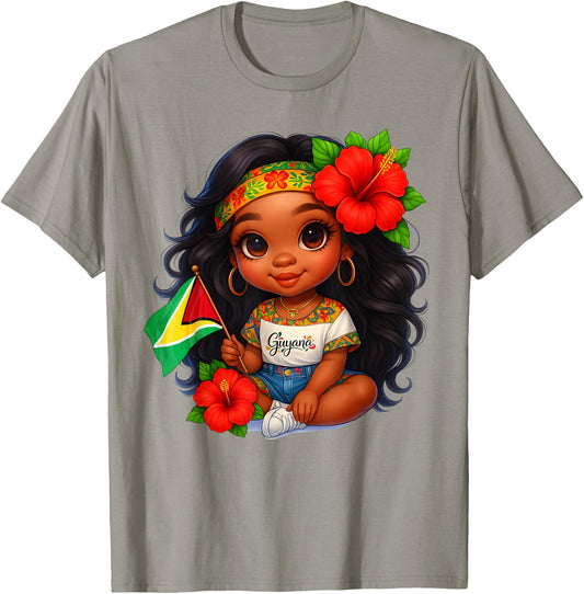 Cute Guyanese Girl Flag Hibiscus Island Heritage Culture T-Shirt - T-Shirt | Sand