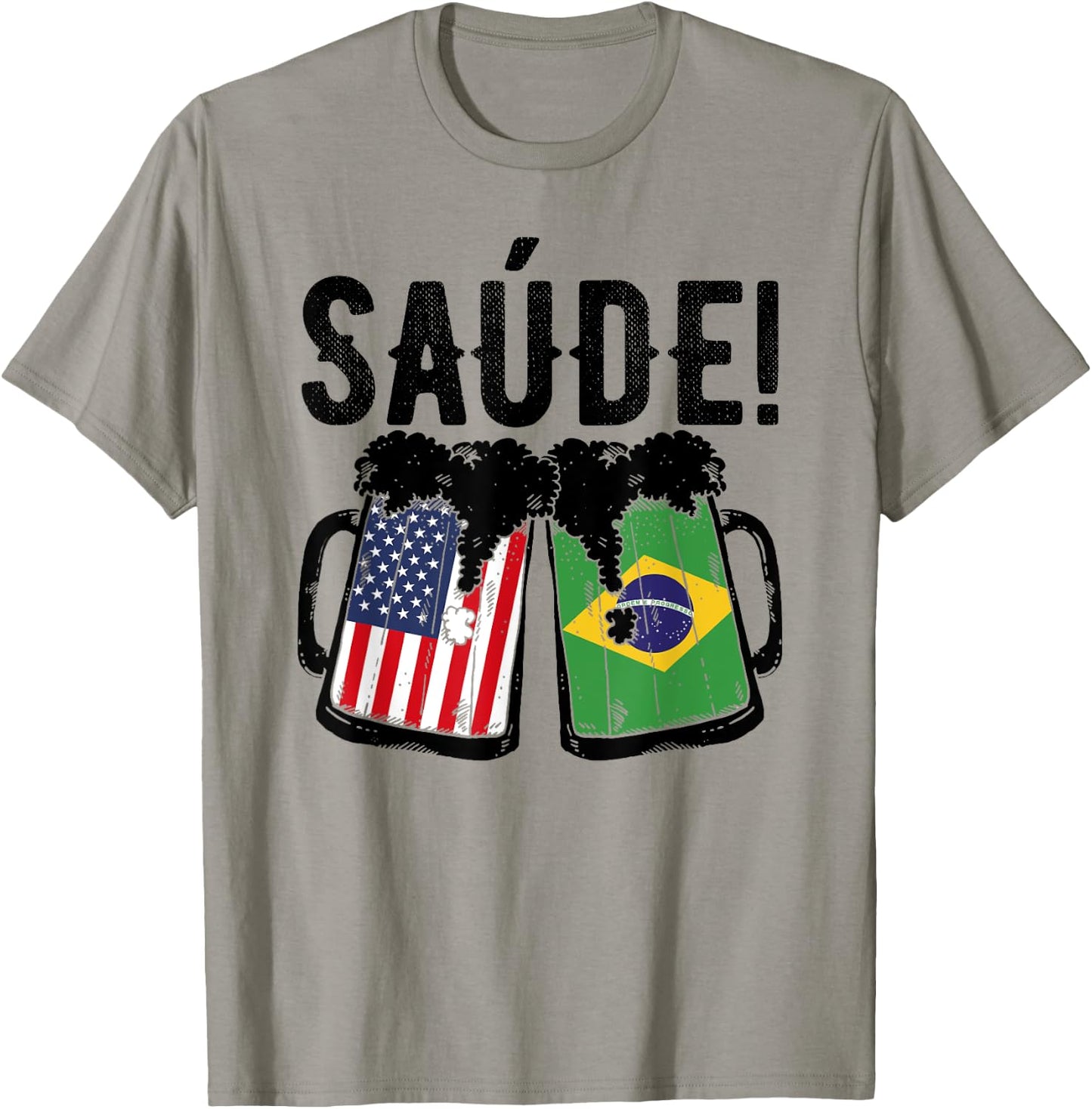 Brazilian American Patriot Brazil Flag US Saude Brazilian T-Shirt - T-Shirt | Sand