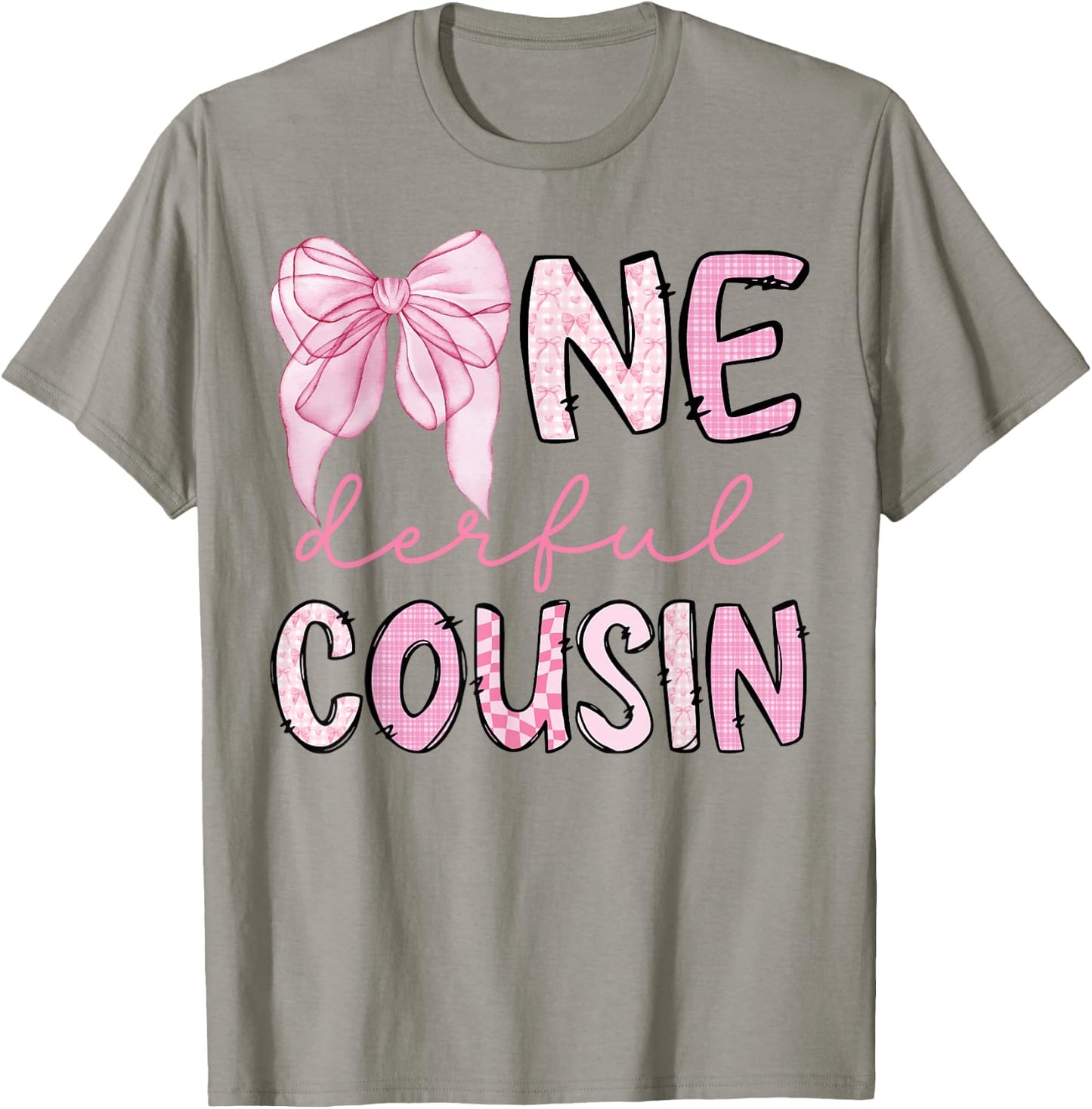 Miss Onederful Cousin Coquette First Birthday Pink Bow T-Shirt - T-Shirt | Sand