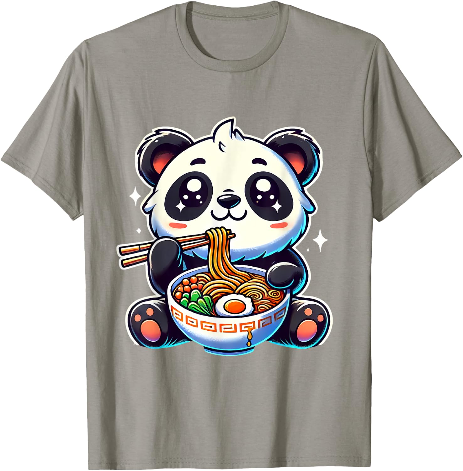 Kawaii Panda Eating Ramen Soup Cute Anime For Kids T-Shirt - T-Shirt | Sand