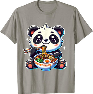 Kawaii Panda Eating Ramen Soup Cute Anime For Kids T-Shirt - T-Shirt | Sand