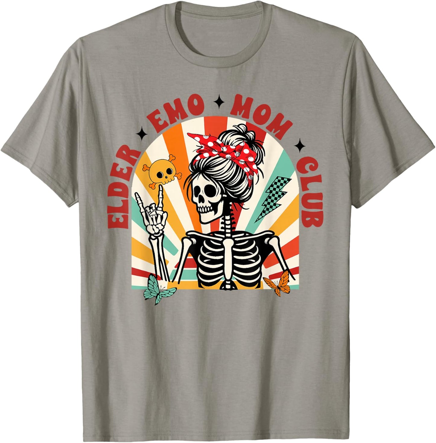 Mom Life Motherhood Messy Bun Skeleton Elder Emo Mom Club T-Shirt - T-Shirt | Sand