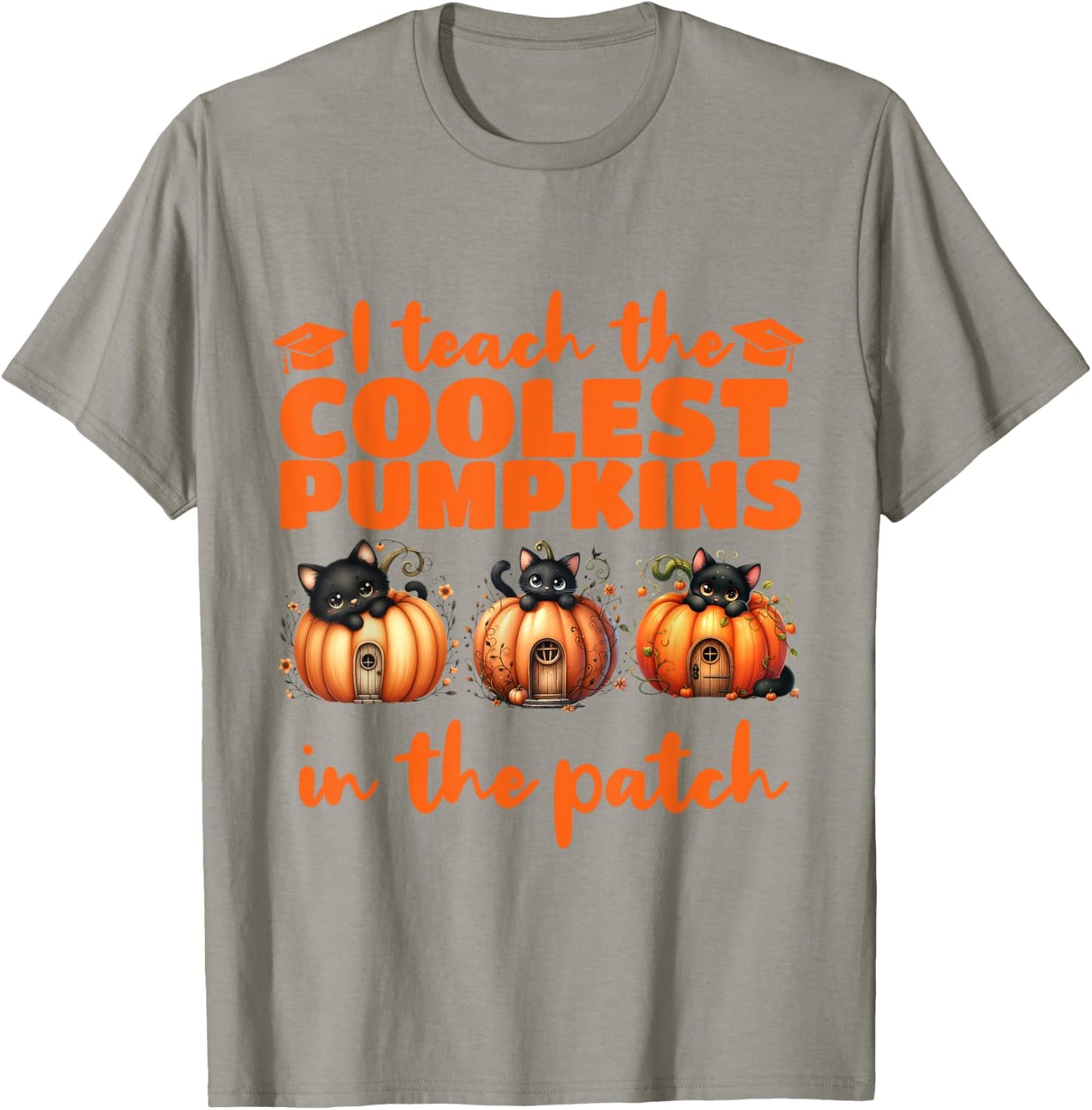 I Teach The Cutest Pumpkins Halloween Teacher Cat Lover T-Shirt - T-Shirt | Sand