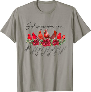 God Says You Are Women Christian Religious Cardinal Bird T-Shirt - T-Shirt | Sand
