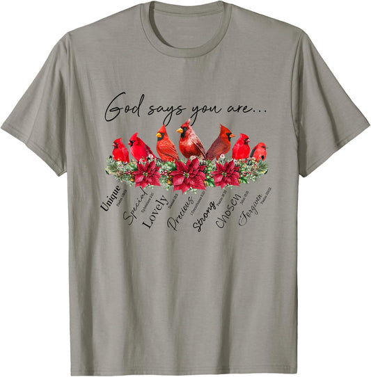 God Says You Are Women Christian Religious Cardinal Bird T-Shirt - T-Shirt | Sand