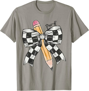 Coquette Pencil Bow Funny Pre K Teacher Kids Back To School T-Shirt - T-Shirt | Sand