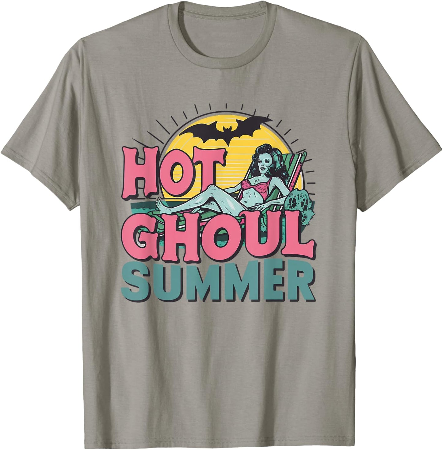 Hot Ghoul Summer Spooky Retro Zombie Pin-Up Halloween T-Shirt - T-Shirt | Sand