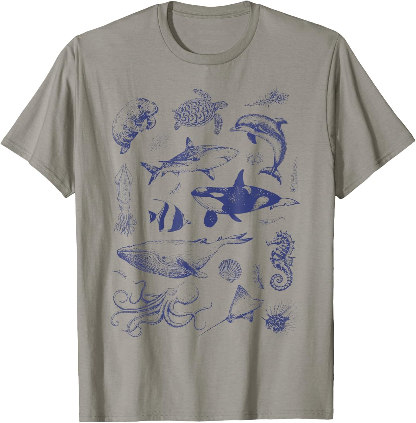 Ocean Wildlife Vintage Shark Turtle Octopus Graphic T-Shirt - T-Shirt | Sand