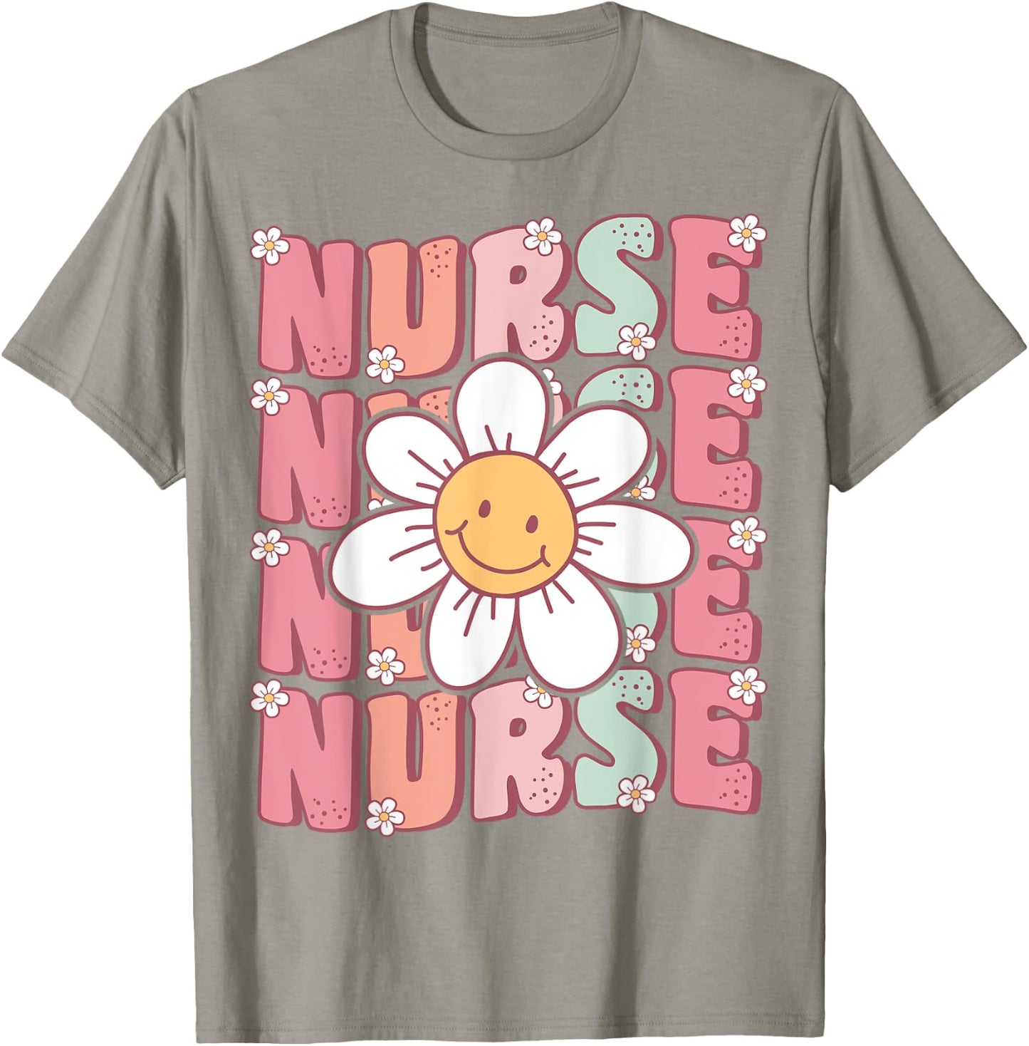 Groovy Nurse Cute Daisy Flower Retro School Nurse ICU CNA RN T-Shirt - T-Shirt | Sand