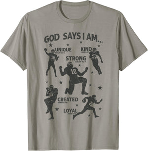 God Says I Am American Football Lover Men Women Christian T-Shirt - T-Shirt | Sand