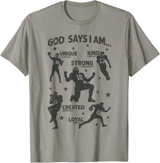 God Says I Am American Football Lover Men Women Christian T-Shirt - T-Shirt | Sand