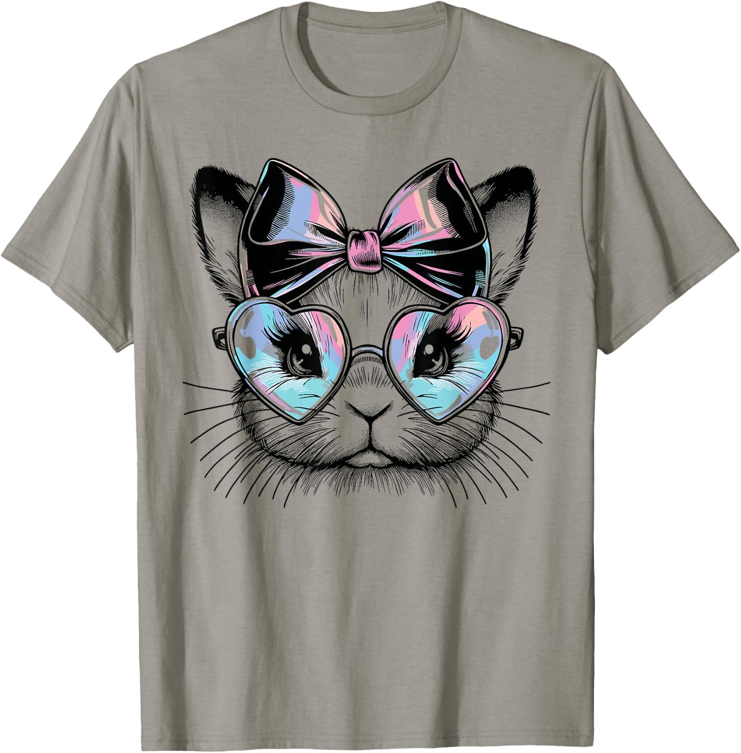 Cute Rabbit with Heart-Shaped Glasses and Bow T-Shirt - T-Shirt | Sand