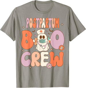 Postpartum Nurse Boo Crew Halloween Mother Baby Nurse T-Shirt - T-Shirt | Sand