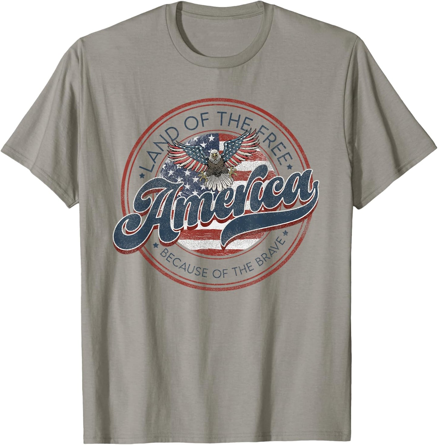 Vintage America Eagle Land of the Free Because of the Brave T-Shirt - T-Shirt | Sand