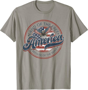 Vintage America Eagle Land of the Free Because of the Brave T-Shirt - T-Shirt | Sand