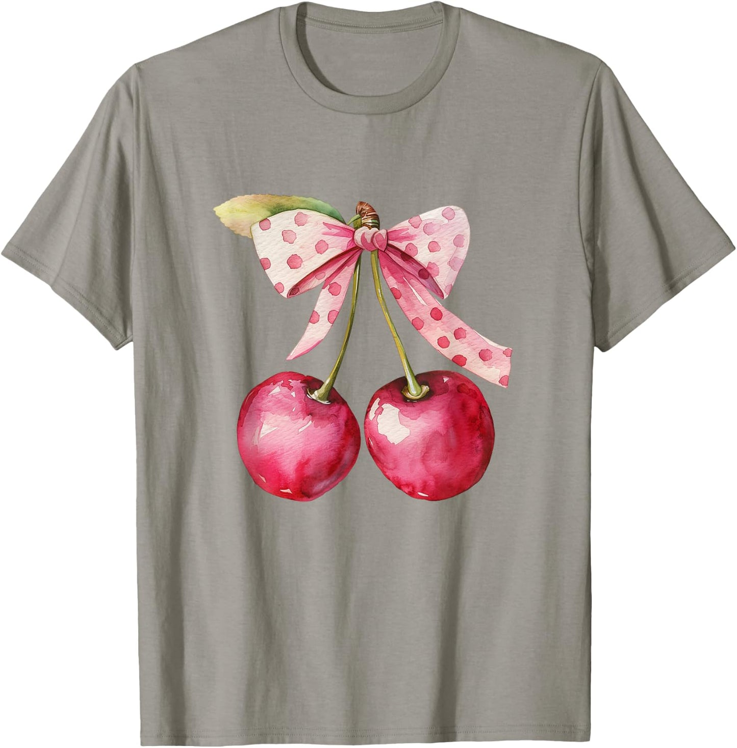 Coquette Bow with Cherry Kawaii T-Shirt - T-Shirt | Sand