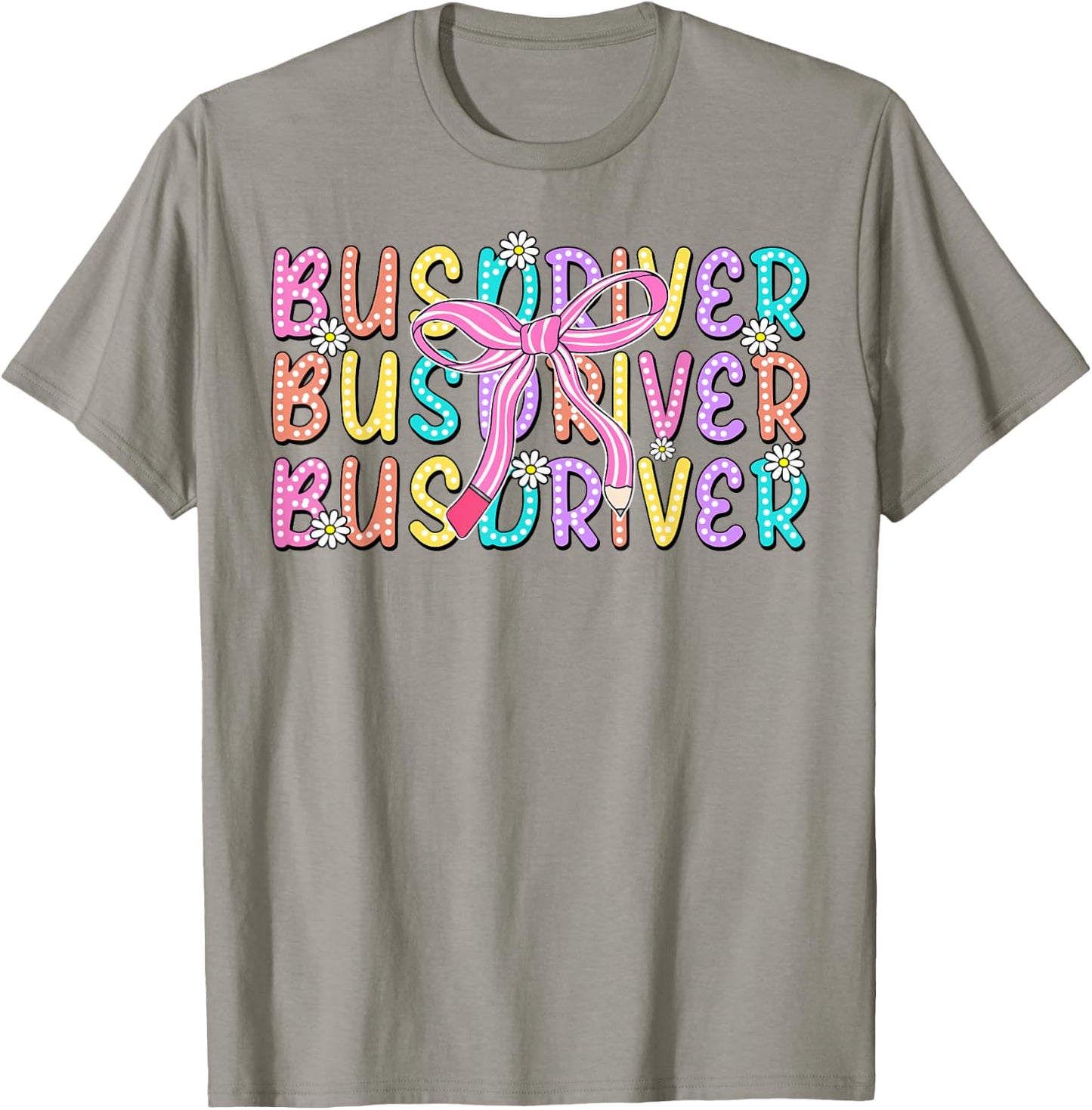 Cute Bus Driver Pencil Coquette Bow Back To School First Day T-Shirt - T-Shirt | Sand