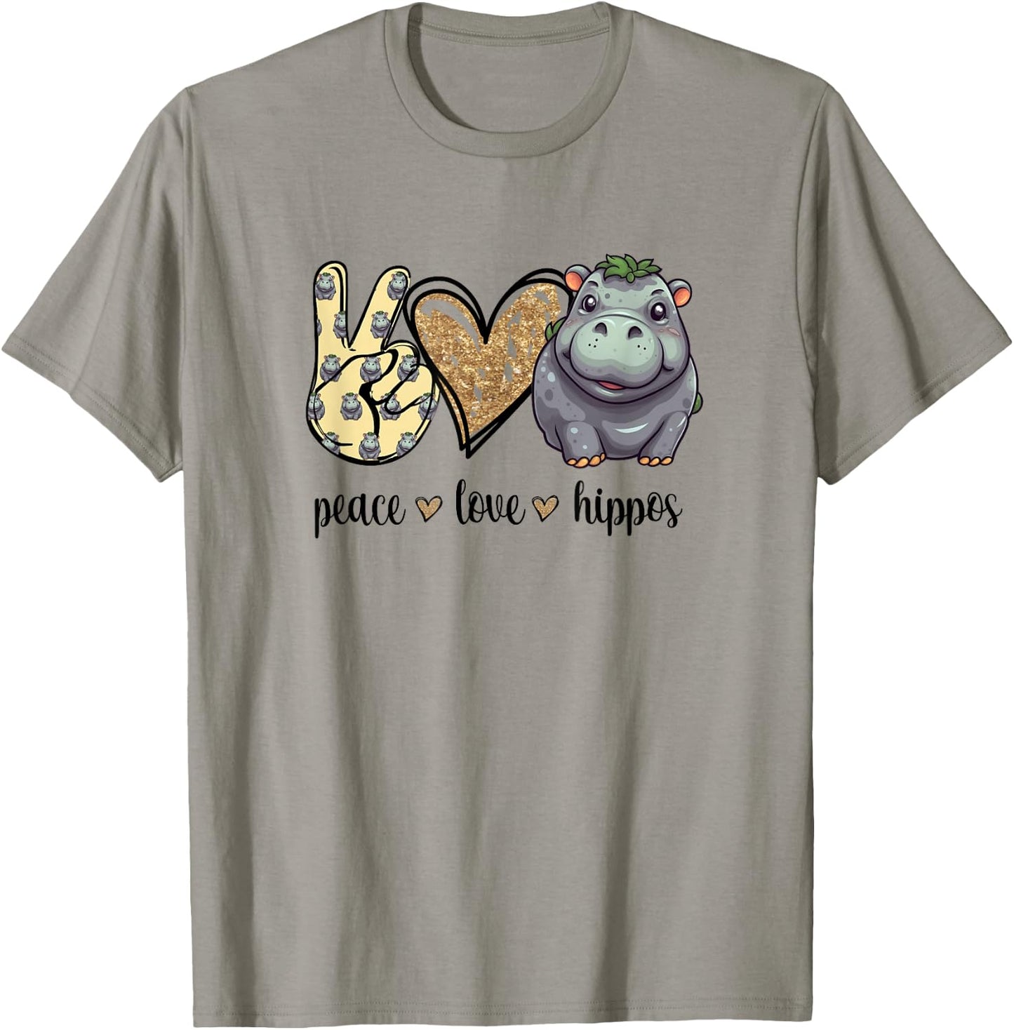 Girls & Kids Cute Kawaii Peace Love Hippos Lover T-Shirt - T-Shirt | Sand