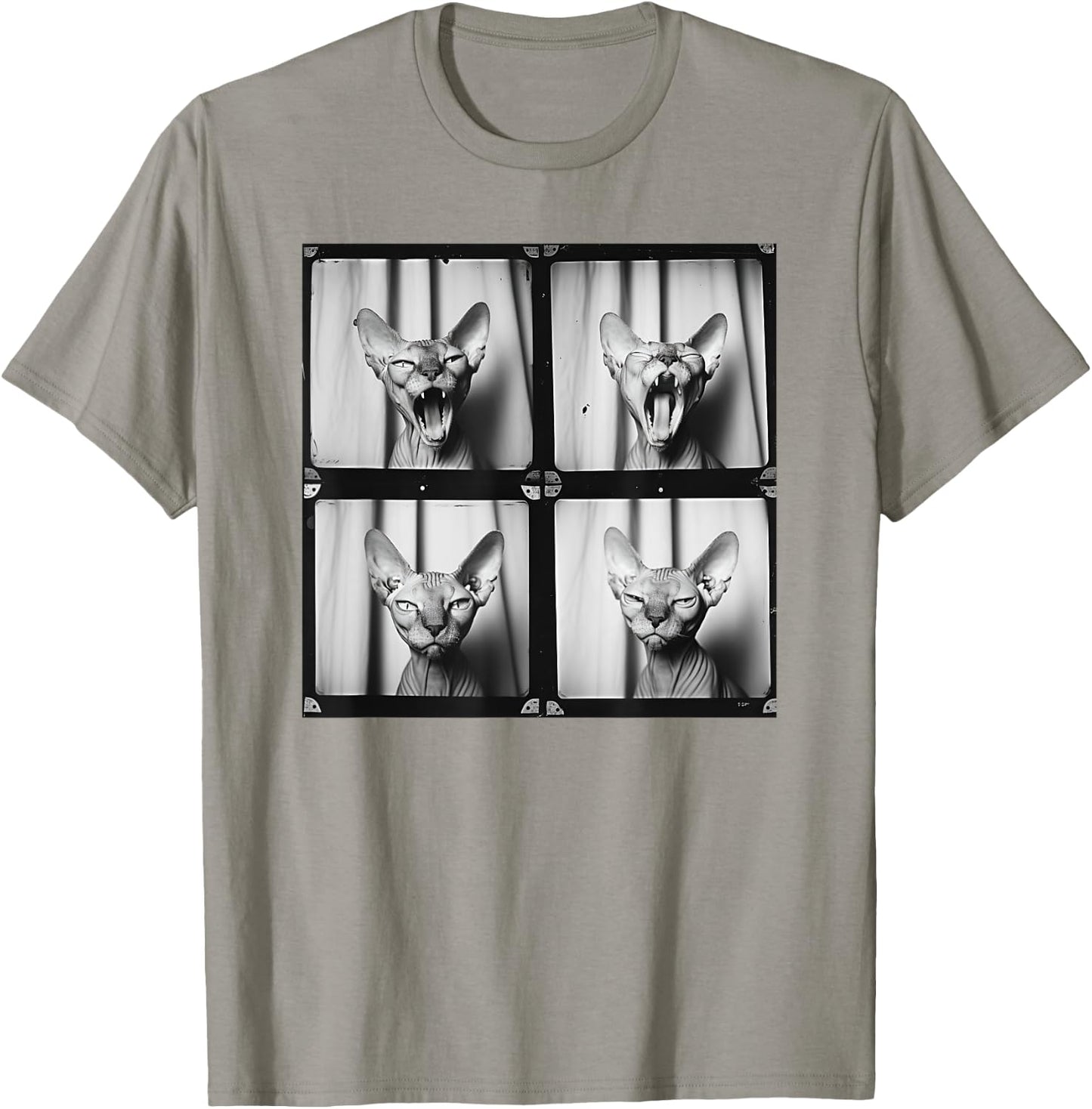 Hairless Sphynx Cat Lover Pet Portrait Funny Yawning Cat T-Shirt - T-Shirt | Sand