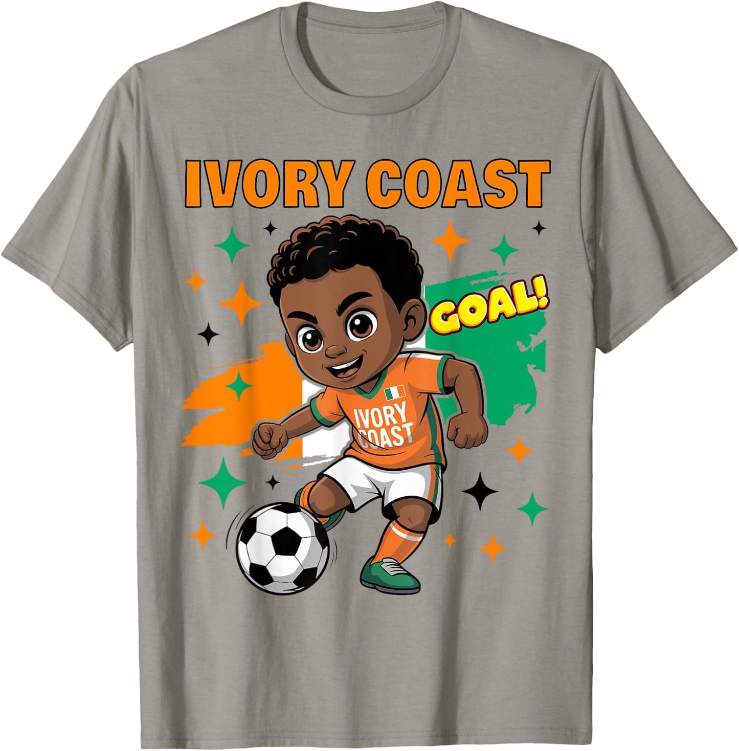 Ivory Coast Kid Goal Cartoon Côte D'Ivoire Flag for Kids T-Shirt - T-Shirt | Sand
