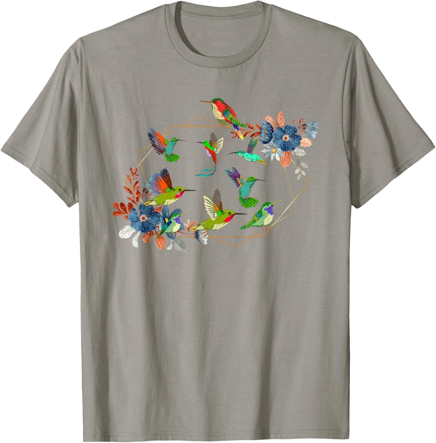 Floral Nature Hummingbird Lover Vintage Flowers Hummingbird T-Shirt - T-Shirt | Sand