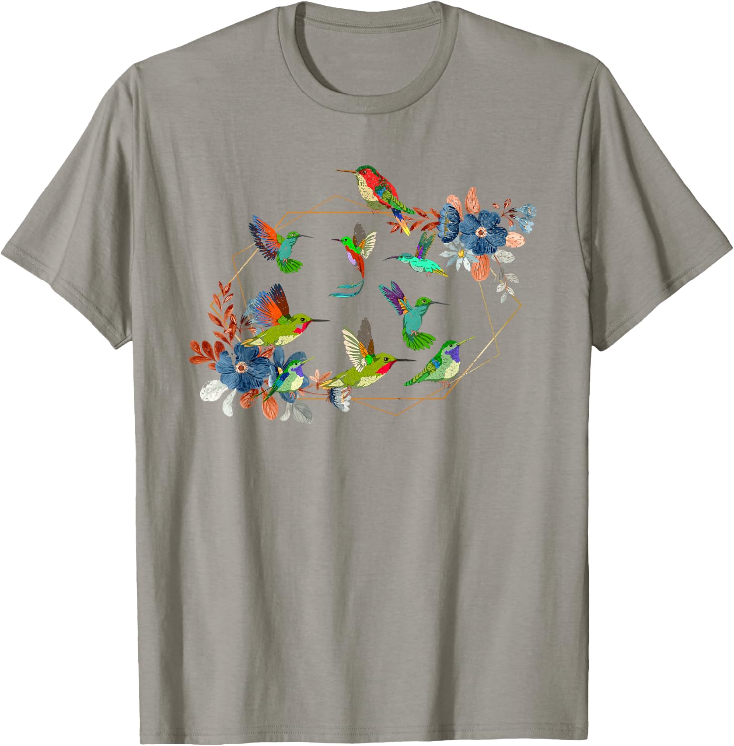 Floral Nature Hummingbird Lover Vintage Flowers Hummingbird T-Shirt - T-Shirt | Sand