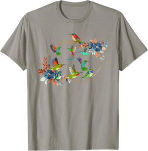 Floral Nature Hummingbird Lover Vintage Flowers Hummingbird T-Shirt - T-Shirt | Sand