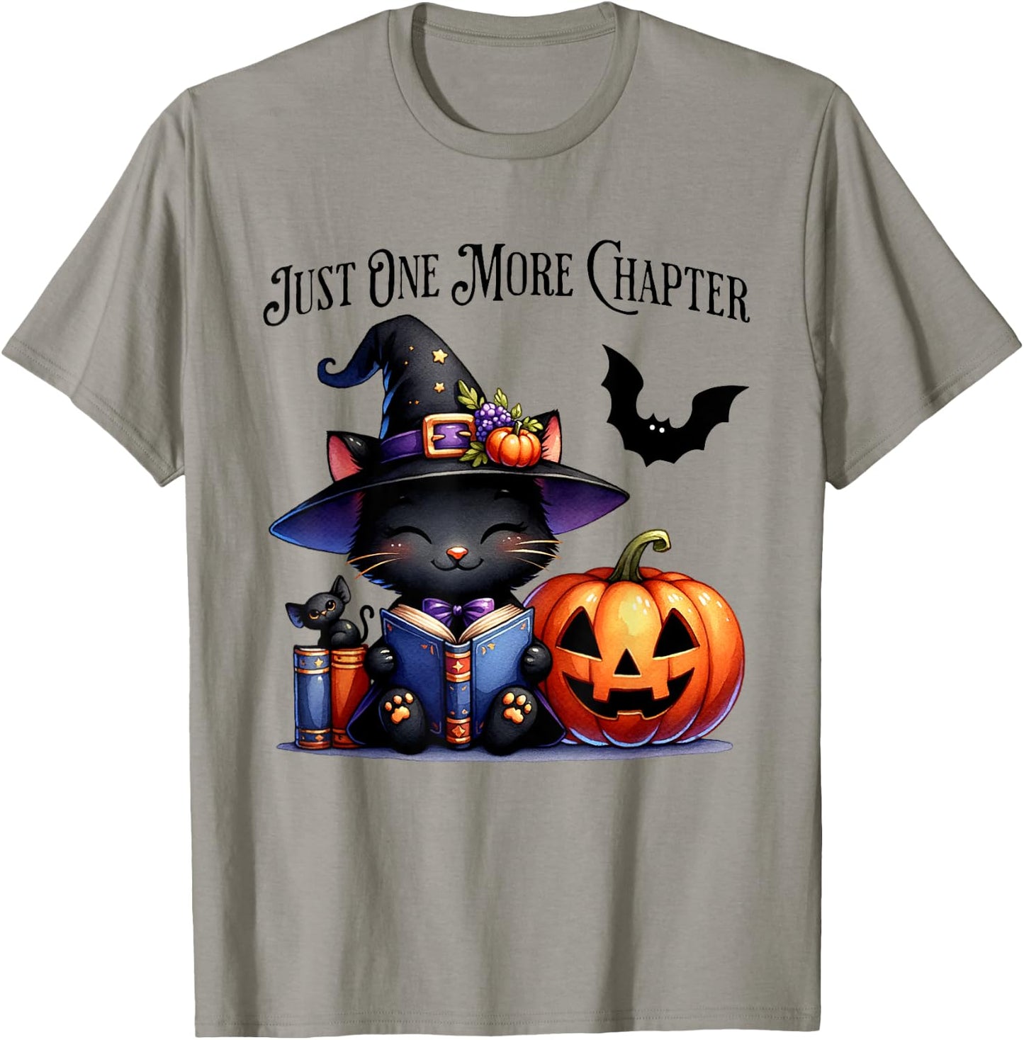 Cat Reading Halloween Pumpkin Cute Just One More Chapter T-Shirt - T-Shirt | Sand