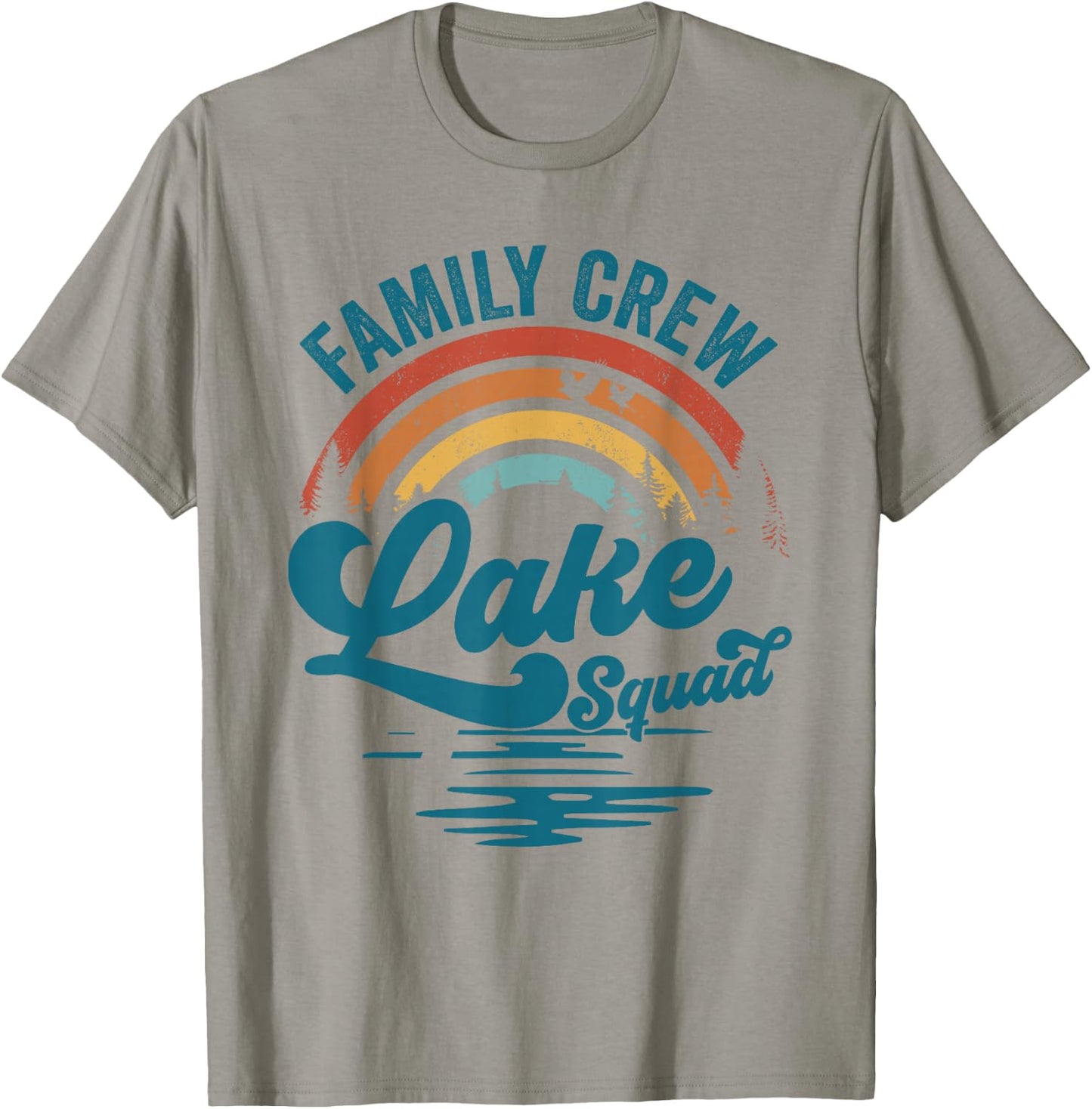 Family Crew Lake Squad Groovy Rainbow Vacation Lake Trip T-Shirt - T-Shirt | Sand