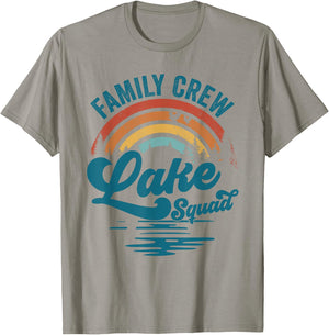 Family Crew Lake Squad Groovy Rainbow Vacation Lake Trip T-Shirt - T-Shirt | Sand