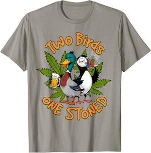 Cannabis Weed Lover Stoner 420 Two Birds That One Stoned T-Shirt - T-Shirt | Sand