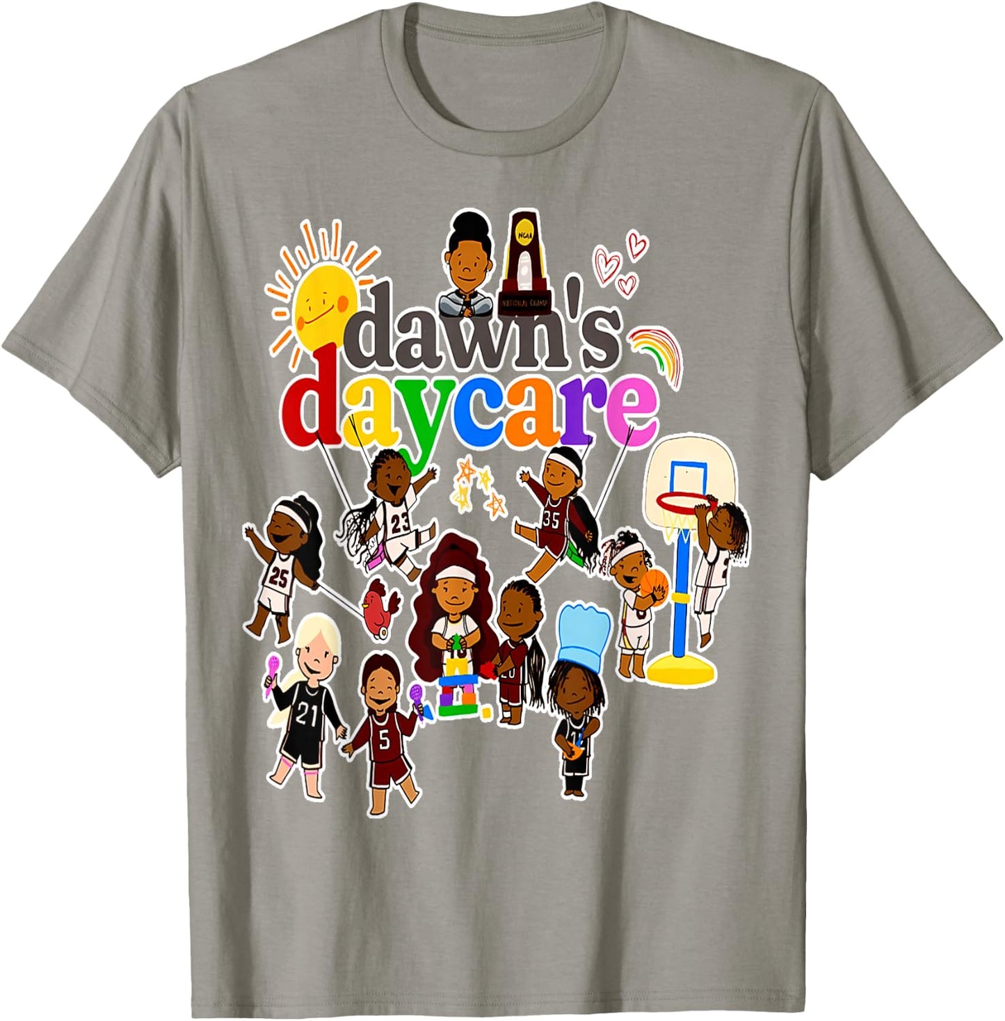 Dawn's Daycare Basketball cute funny T-Shirt - T-Shirt | Sand