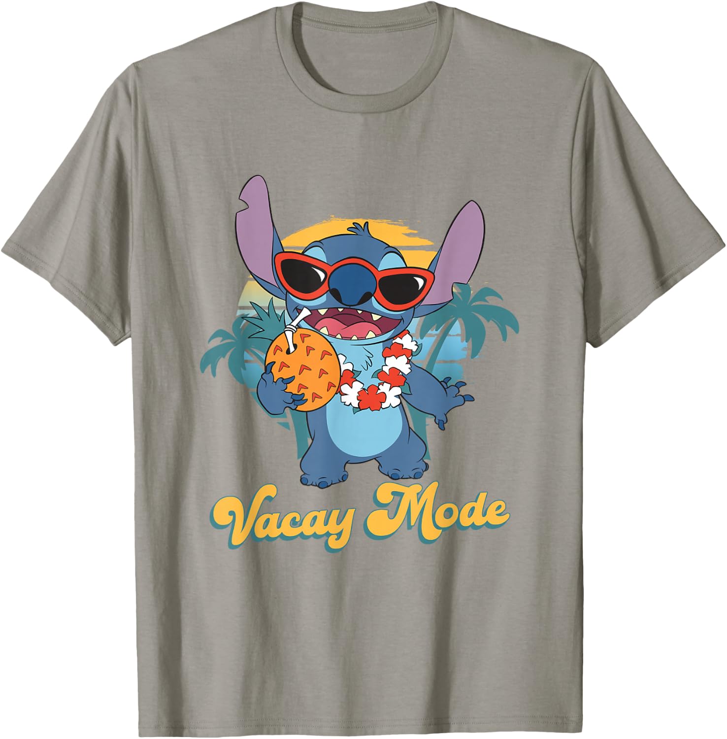 Disney Lilo & Stitch Cool Stitch On vacay Mode Chest Poster T-Shirt - T-Shirt | Sand