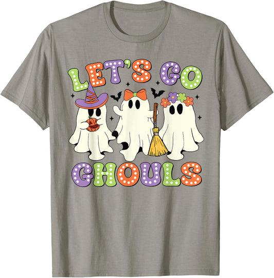 Let's Go Ghouls Scary Ghost Costume Halloween Retro Groovy T-Shirt - T-Shirt | Sand