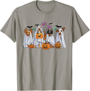 Halloween Boo Dogs Ghost Pumpkins Spooky Dog Lover Outfit Women Girls Kids T-Shirt - T-Shirt | Sand